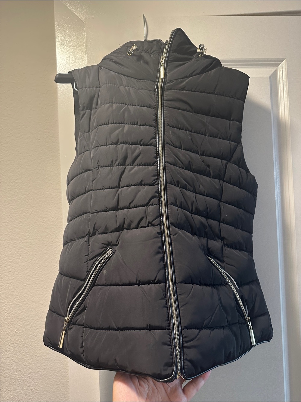 YMI Black Quilted Hooded Puffer Vest